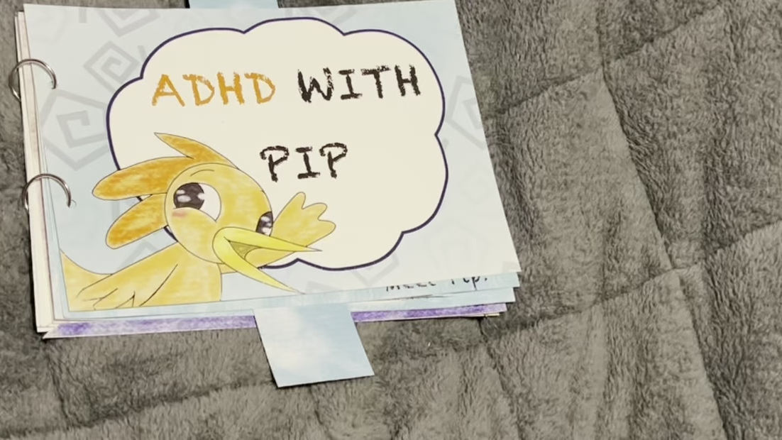 Handmade storybook page featuring Pip the bird